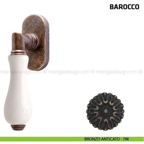Maniglia per finestra martellina DK Barocco Comit porcellana bianca bronzo anticato