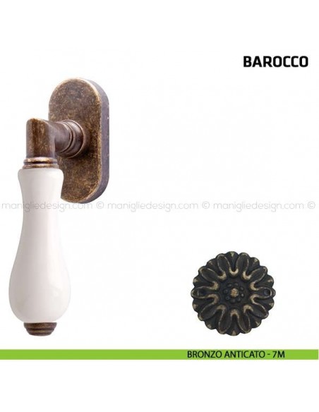 Maniglia per finestra martellina DK Barocco Comit porcellana bianca bronzo anticato