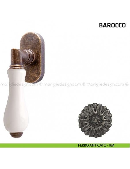 Maniglia per finestra martellina DK Barocco Comit porcellana bianca ferro anticato