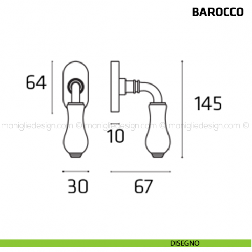 Maniglia per finestra martellina DK Barocco Comit porcellana bianca disegno