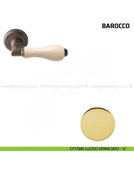 Maniglia per porta Barocco Comit porcellana avorio ottone lucido verniciato