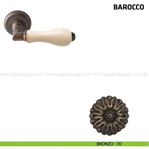 Maniglia per porta Barocco Comit porcellana avorio bronzo