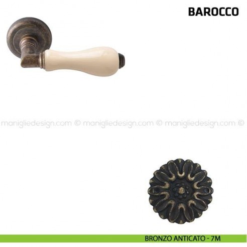 Maniglia per porta Barocco Comit porcellana avorio bronzo anticato