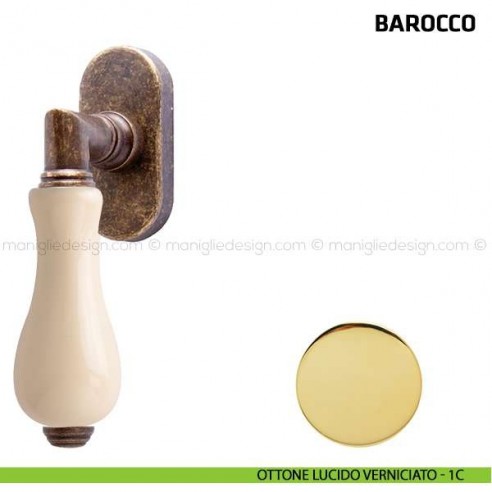Maniglia per finestra martellina DK Barocco Comit porcellana avorio ottone lucido verniciato