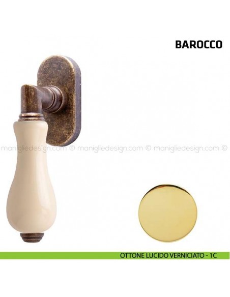 Maniglia per finestra martellina DK Barocco Comit porcellana avorio ottone lucido verniciato