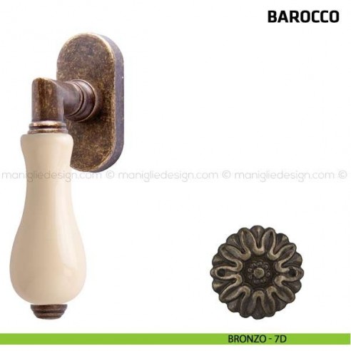 Maniglia per finestra martellina DK Barocco Comit porcellana avorio bronzo