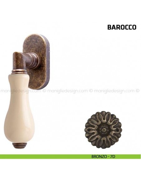 Maniglia per finestra martellina DK Barocco Comit porcellana avorio bronzo