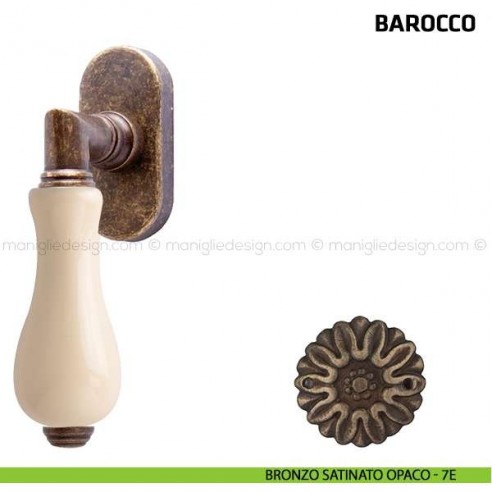 Maniglia per finestra martellina DK Barocco Comit porcellana avorio bronzo satinato opaco