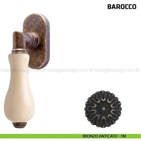 Maniglia per finestra martellina DK Barocco Comit porcellana avorio bronzo anticato