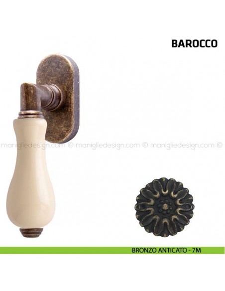 Maniglia per finestra martellina DK Barocco Comit porcellana avorio bronzo anticato
