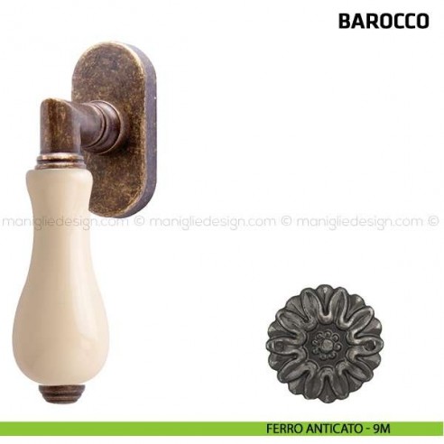 Maniglia per finestra martellina DK Barocco Comit porcellana avorio ferro anticato
