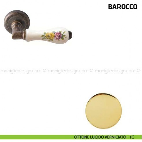 Maniglia per porta Barocco Comit porcellana bianca fiore orizzontale ottone lucido verniciato