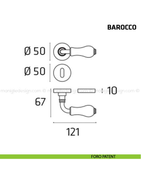 Maniglia per porta Barocco Comit porcellana bianca fiore orizzontale foro patent