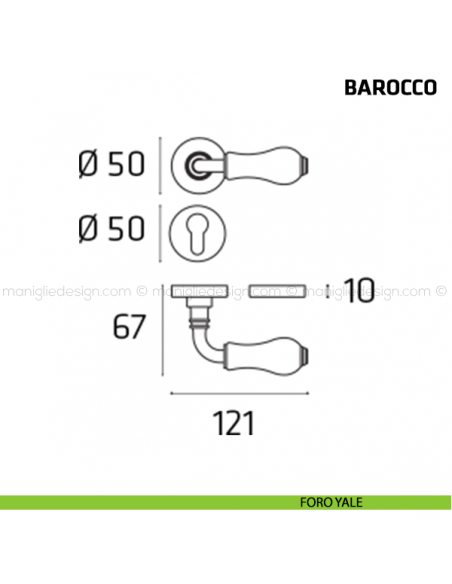 Maniglia per porta Barocco Comit porcellana bianca fiore orizzontale foro yale