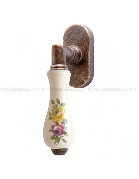 Maniglia per finestra martellina DK Barocco Comit porcellana bianca fiore orizzontale