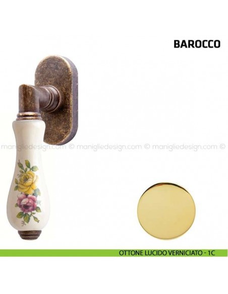 Maniglia per finestra martellina DK Barocco Comit porcellana bianca fiore orizzontale ottone lucido verniciato