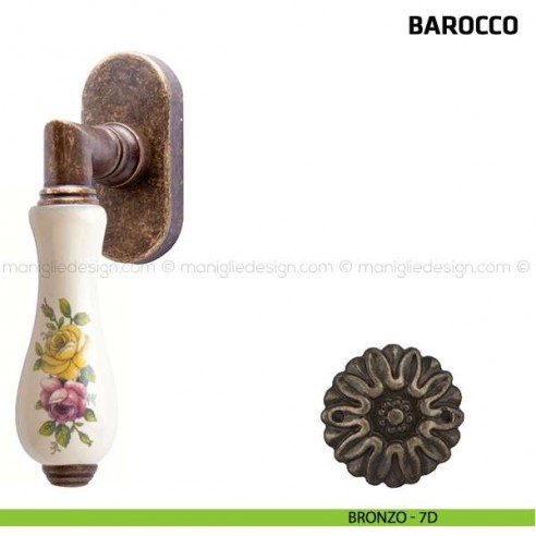 Maniglia per finestra martellina DK Barocco Comit porcellana bianca fiore orizzontale bronzo