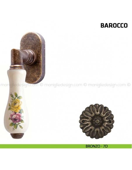 Maniglia per finestra martellina DK Barocco Comit porcellana bianca fiore orizzontale bronzo