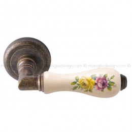 Maniglia per porta Barocco Comit porcellana avorio fiore orizzontale