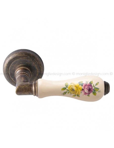Maniglia per porta Barocco Comit porcellana avorio fiore orizzontale