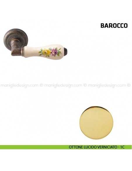Maniglia per porta Barocco Comit porcellana avorio fiore orizzontale ottone lucido verniciato