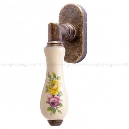 Maniglia per finestra martellina DK Barocco Comit porcellana avorio fiore orizzontale