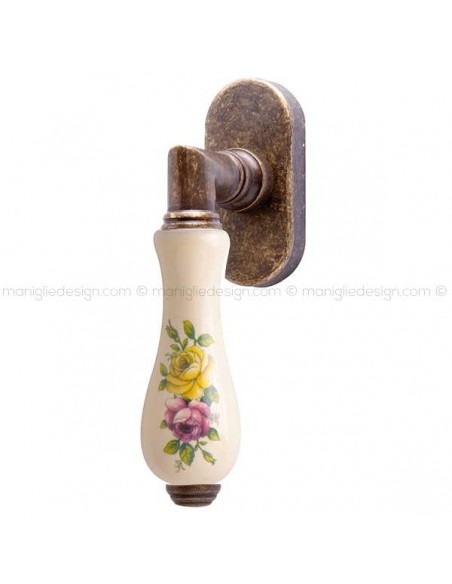 Maniglia per finestra martellina DK Barocco Comit porcellana avorio fiore orizzontale