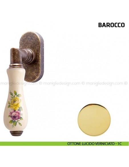 Maniglia per finestra martellina DK Barocco Comit porcellana avorio fiore orizzontale ottone lucido verniciato