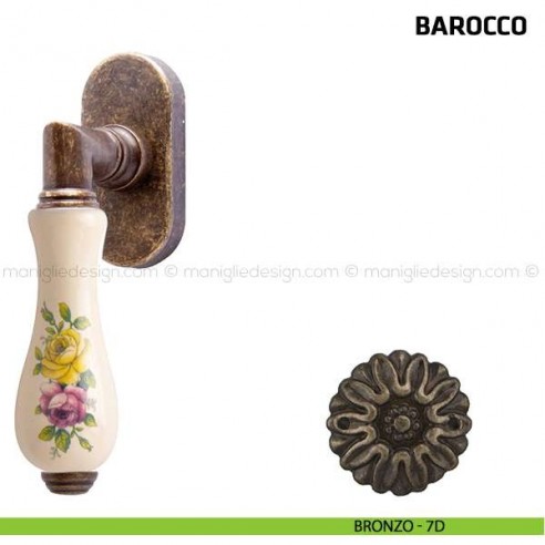 Maniglia per finestra martellina DK Barocco Comit porcellana avorio fiore orizzontale bronzo