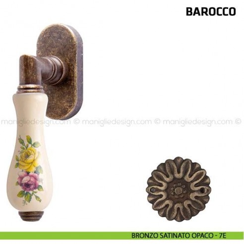 Maniglia per finestra martellina DK Barocco Comit porcellana avorio fiore orizzontale bronzo satinato opaco