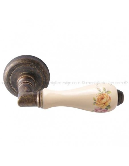 Maniglia per porta Barocco Comit porcellana avorio fiore verticale