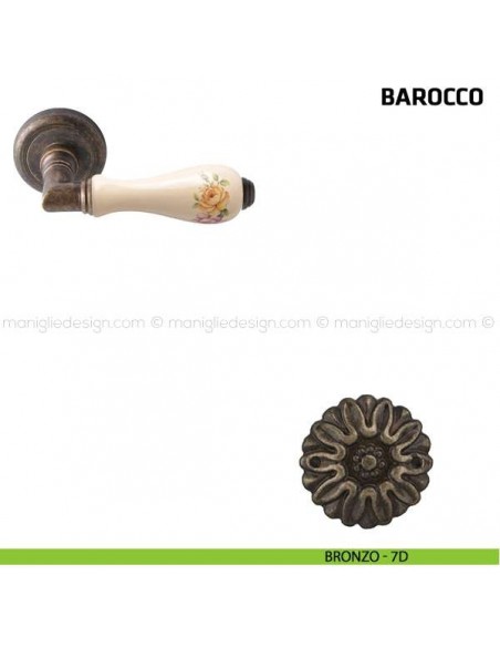 Maniglia per porta Barocco Comit porcellana avorio fiore verticale bronzo