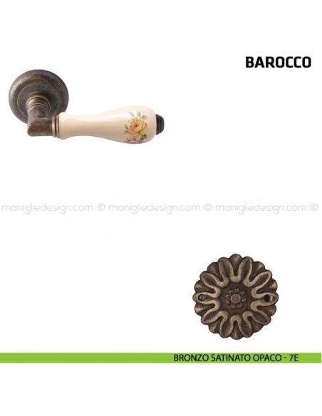 Maniglia per porta Barocco Comit porcellana avorio fiore verticale bronzo satinato opaco