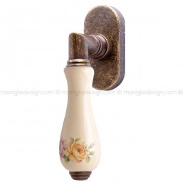 Maniglia per finestra martellina DK Barocco Comit porcellana avorio fiore verticale