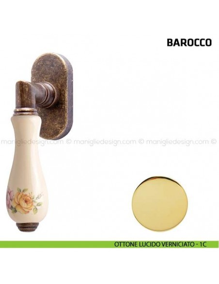 Maniglia per finestra martellina DK Barocco Comit porcellana avorio fiore verticale ottone lucido verniciato