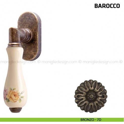 Maniglia per finestra martellina DK Barocco Comit porcellana avorio fiore verticale bronzo