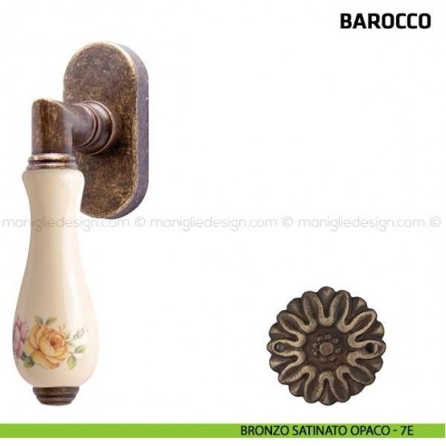 Maniglia per finestra martellina DK Barocco Comit porcellana avorio fiore verticale bronzo satinato opaco