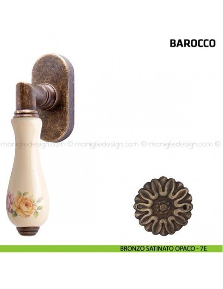 Maniglia per finestra martellina DK Barocco Comit porcellana avorio fiore verticale bronzo satinato opaco