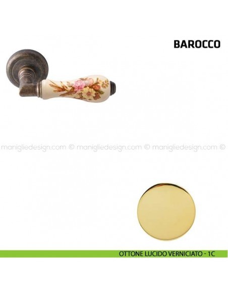 Maniglia per porta Barocco Comit porcellana avorio spiga di grano ottone lucido verniciato