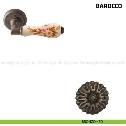 Maniglia per porta Barocco Comit porcellana avorio spiga di grano bronzo