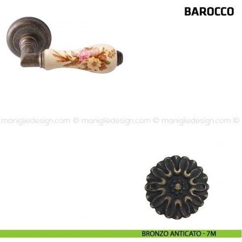 Maniglia per porta Barocco Comit porcellana avorio spiga di grano bronzo anticato