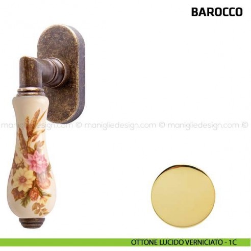 Maniglia per finestra martellina DK Barocco Comit porcellana avorio spiga di grano ottone lucido verniciato