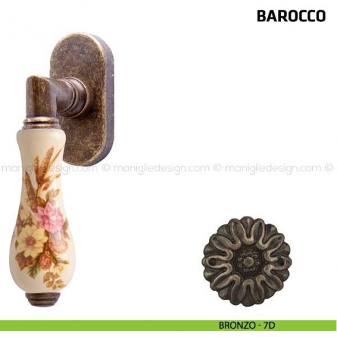 Maniglia per finestra martellina DK Barocco Comit porcellana avorio spiga di grano bronzo