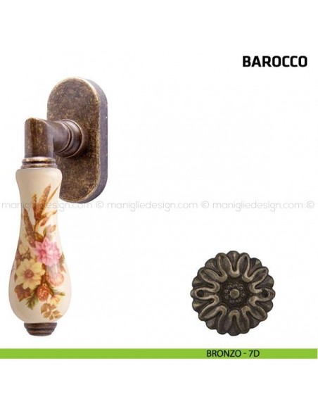 Maniglia per finestra martellina DK Barocco Comit porcellana avorio spiga di grano bronzo