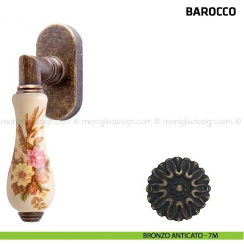 Maniglia per finestra martellina DK Barocco Comit porcellana avorio spiga di grano bronzo anticato