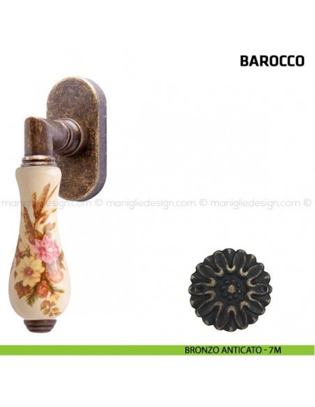 Maniglia per finestra martellina DK Barocco Comit porcellana avorio spiga di grano bronzo anticato