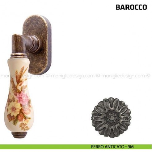Maniglia per finestra martellina DK Barocco Comit porcellana avorio spiga di grano ferro anticato
