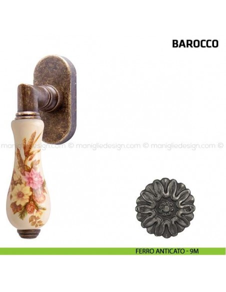 Maniglia per finestra martellina DK Barocco Comit porcellana avorio spiga di grano ferro anticato
