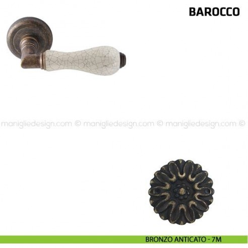 Maniglia per porta Barocco Comit porcellana avorio cracklè bronzo anticato