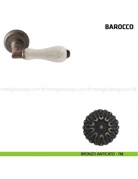 Maniglia per porta Barocco Comit porcellana avorio cracklè bronzo anticato